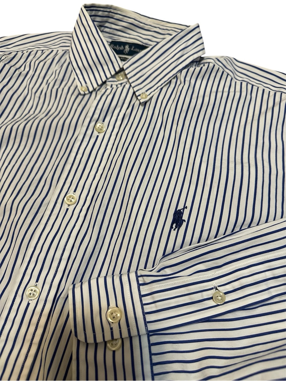 Ralph Lauren White Shirt with Blue Pinstripes